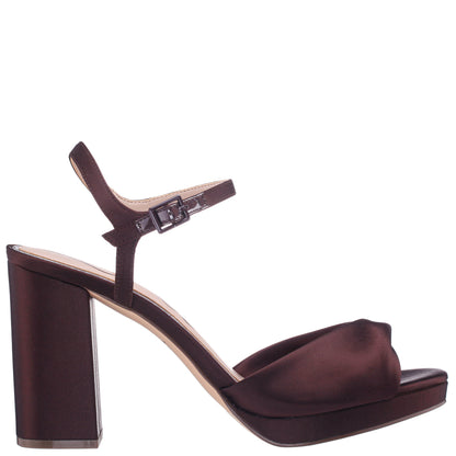 Nina Shoes Suzon Brown Satin Block Mid-Heel Platform Sandal