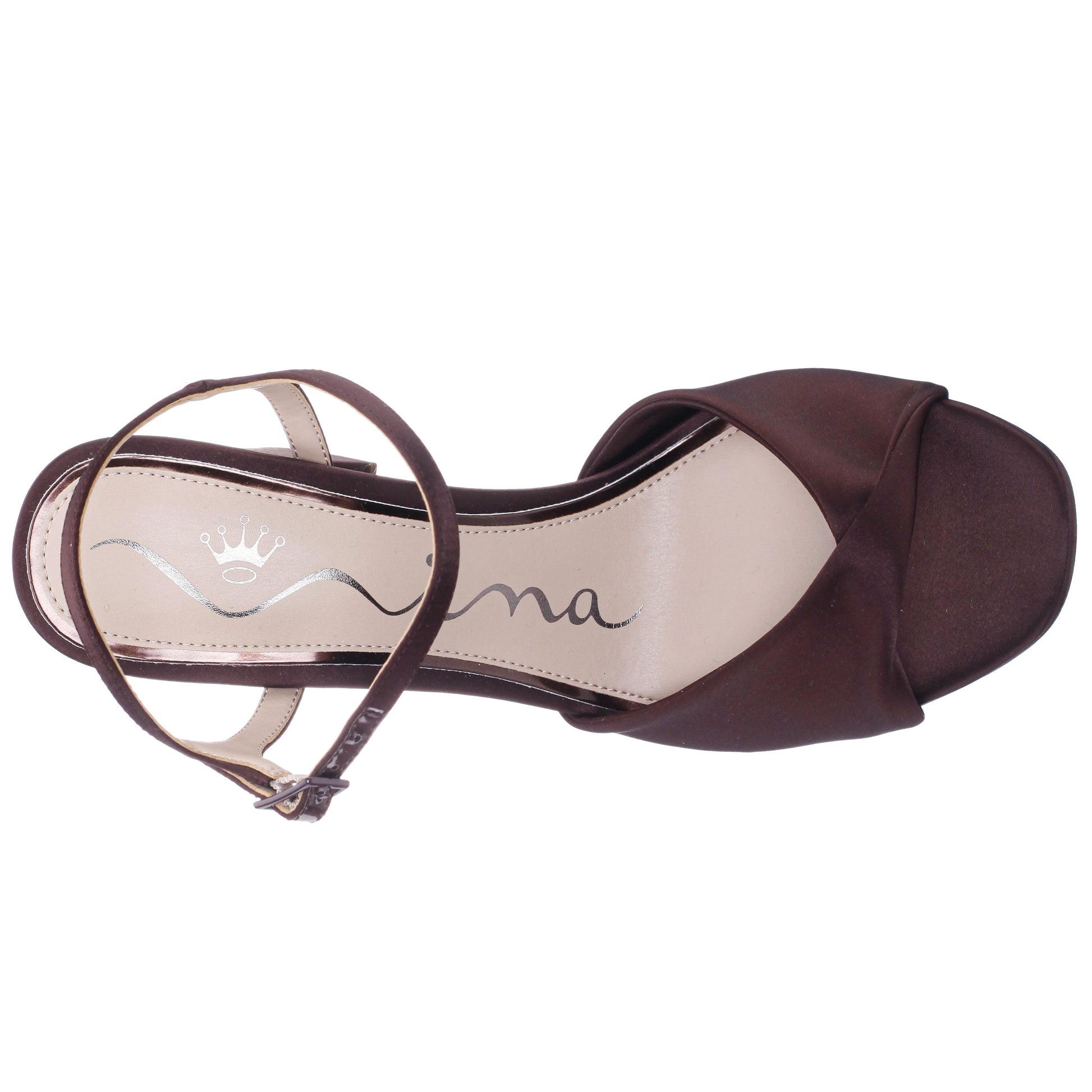 Nina Shoes Suzon Brown Satin Block Mid-Heel Platform Sandal