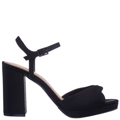 Nina Shoes Suzon Black Satin Block Mid-Heel Platform Sandal