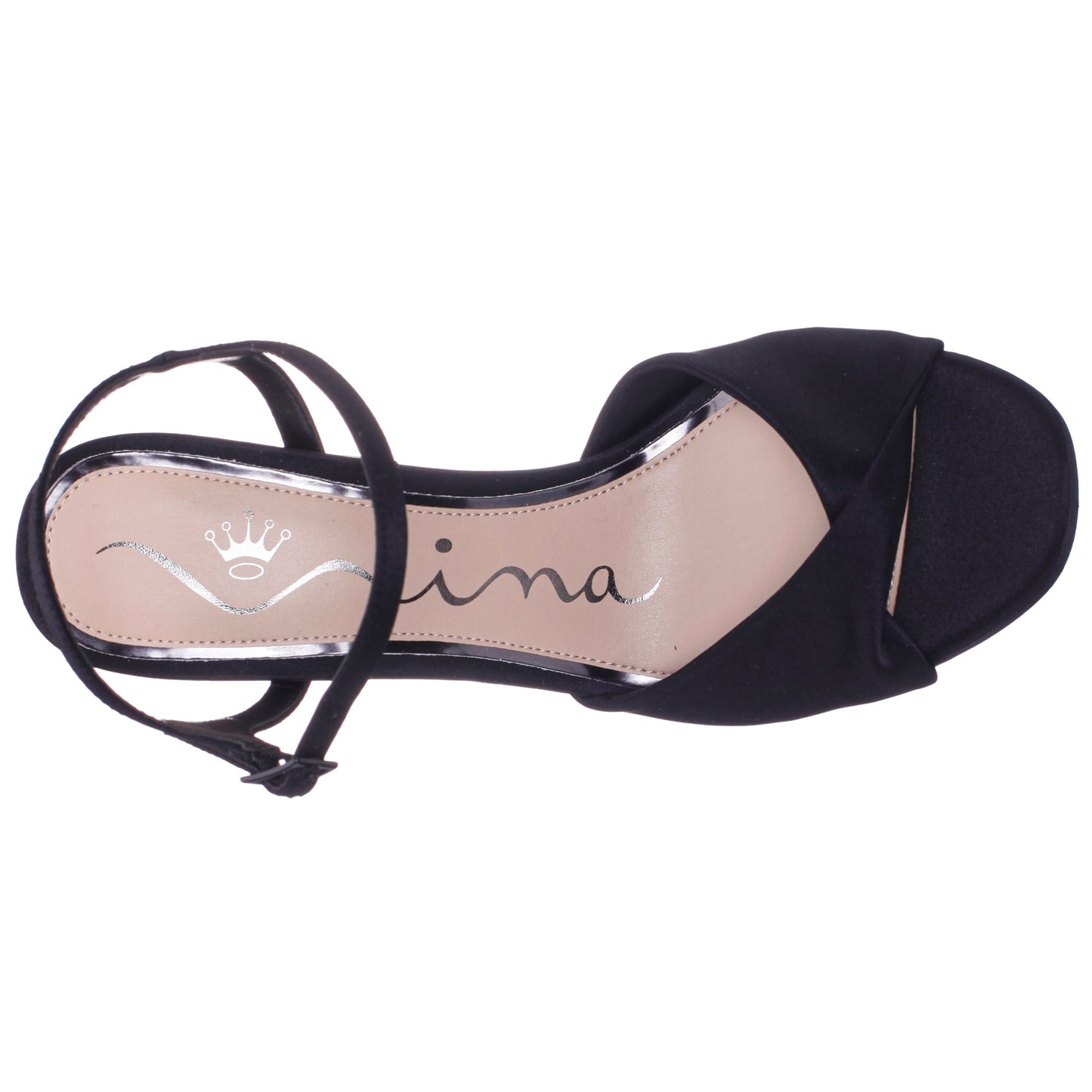 Nina Shoes Suzon Black Satin Block Mid-Heel Platform Sandal