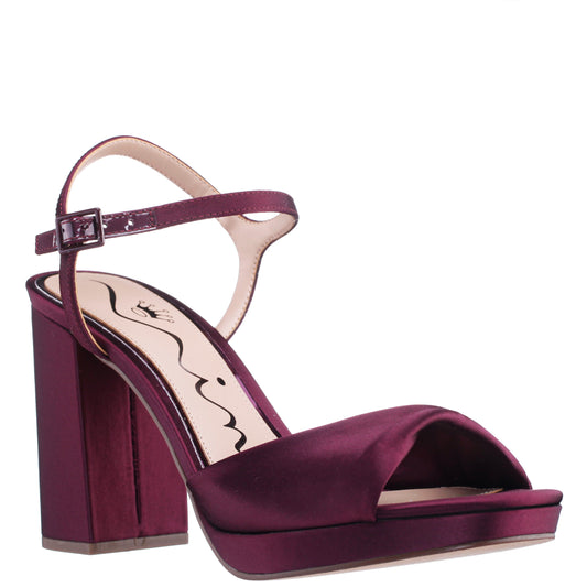Nina Shoes Suzon Red Satin Block Mid-Heel Platform Sandal