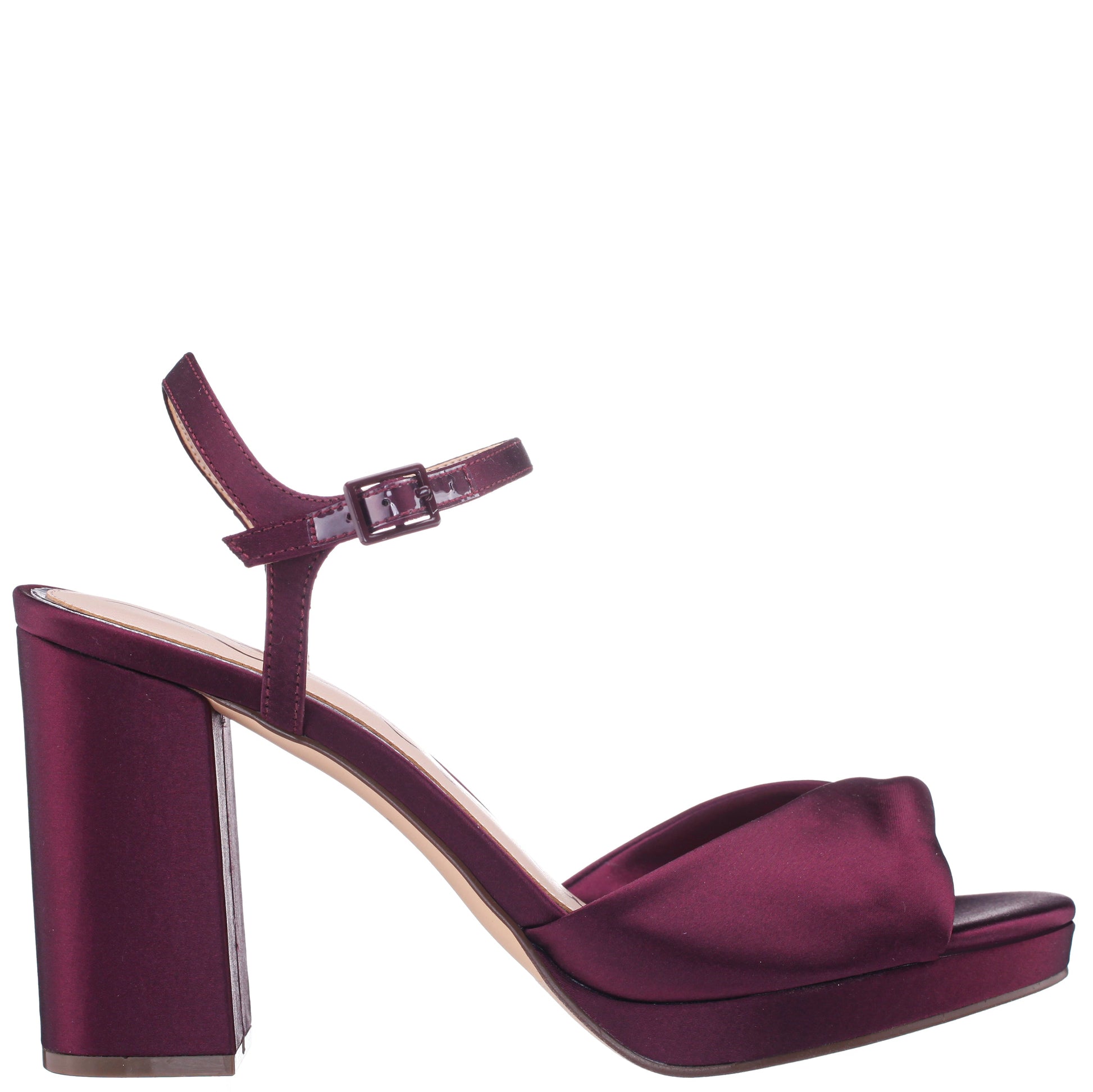 Nina Shoes Suzon Red Satin Block Mid-Heel Platform Sandal