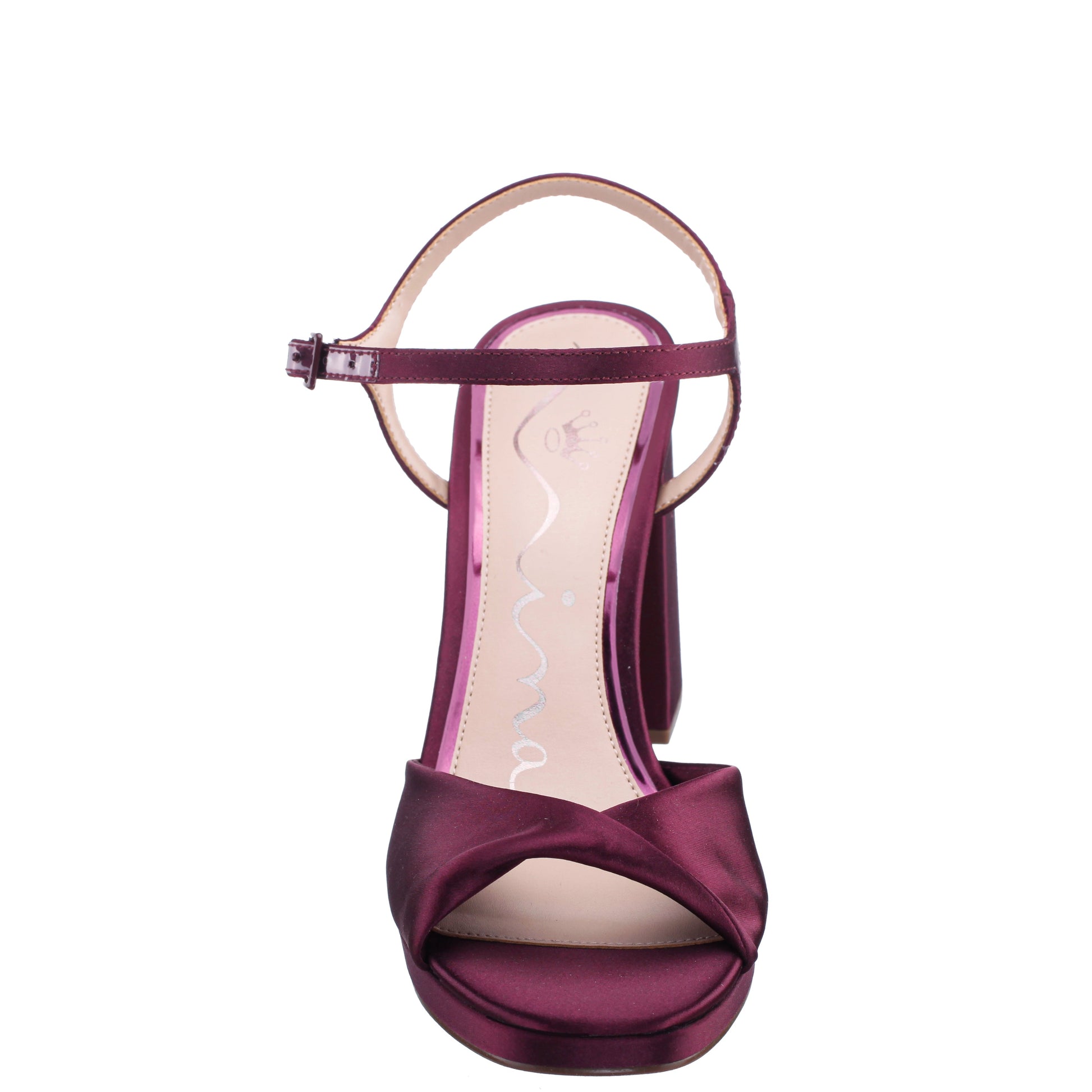 Nina Shoes Suzon Red Satin Block Mid-Heel Platform Sandal