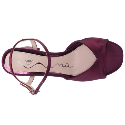 Nina Shoes Suzon Red Satin Block Mid-Heel Platform Sandal