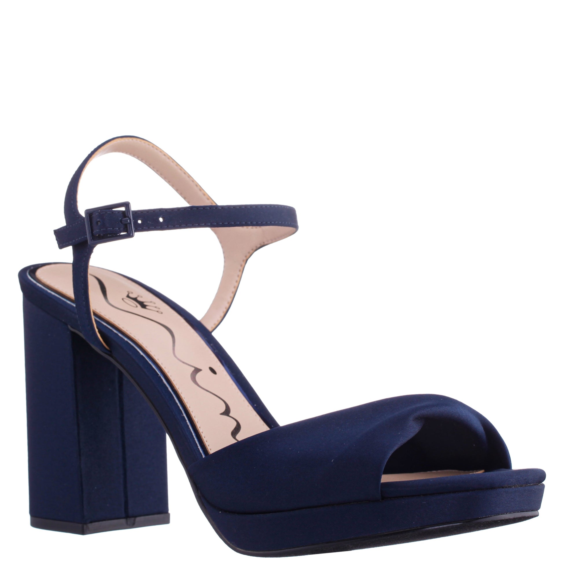 Nina Shoes Suzon Navy Satin Block Mid-Heel Platform Sandal