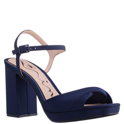 Nina Shoes Suzon Navy Satin Block Mid-Heel Platform Sandal