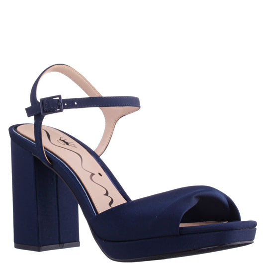 Nina Shoes Suzon Navy Satin Block Mid-Heel Platform Sandal