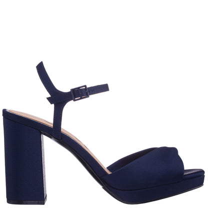 Nina Shoes Suzon Navy Satin Block Mid-Heel Platform Sandal