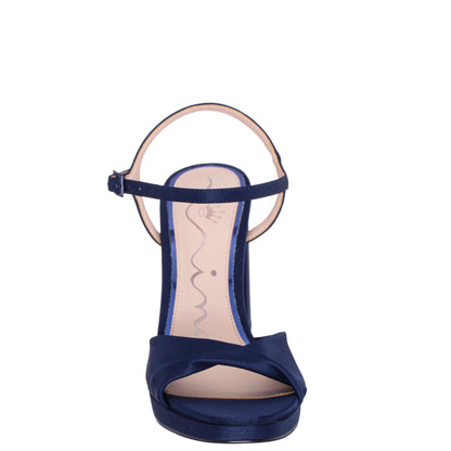 Nina Shoes Suzon Navy Satin Block Mid-Heel Platform Sandal