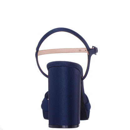 Nina Shoes Suzon Navy Satin Block Mid-Heel Platform Sandal