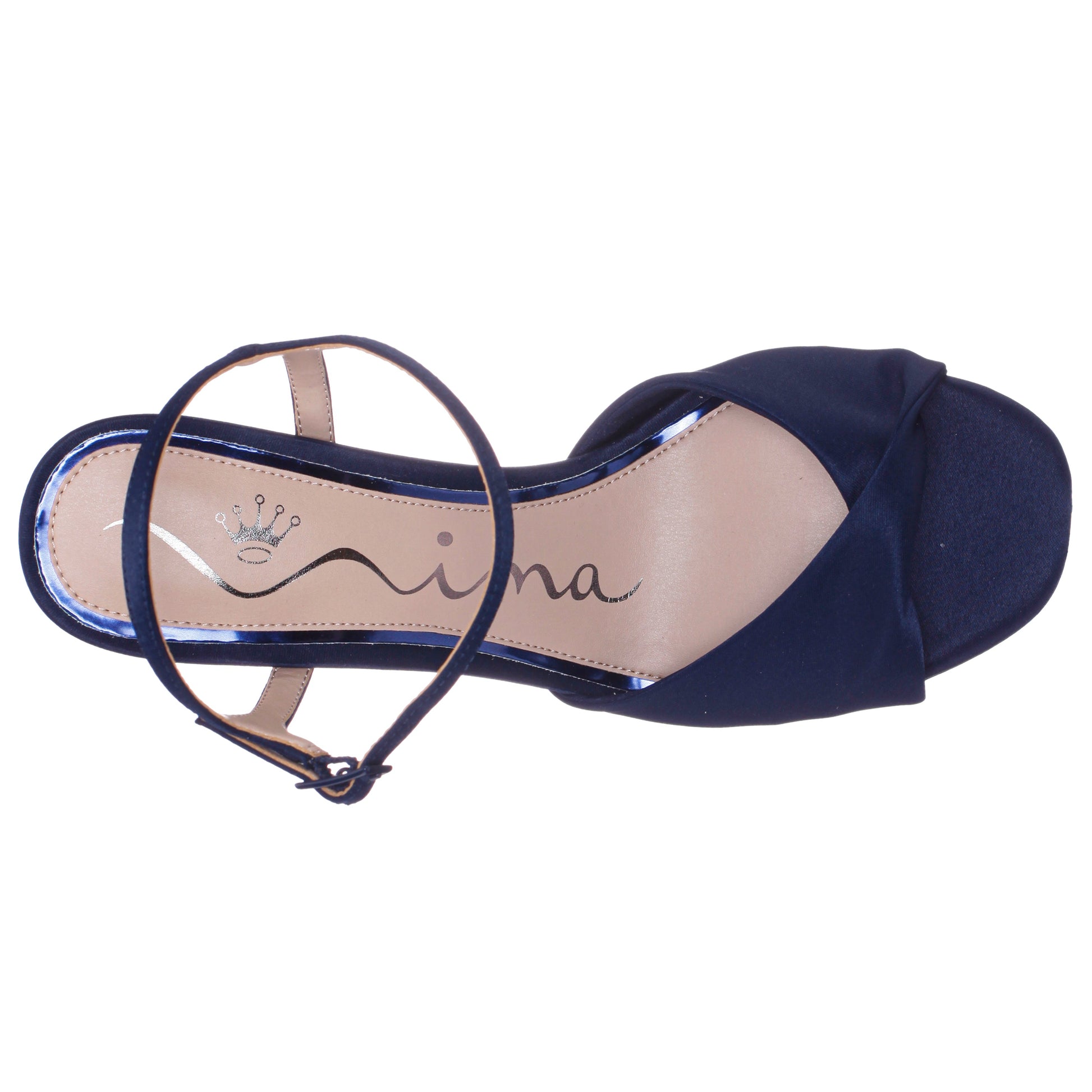 Nina Shoes Suzon Navy Satin Block Mid-Heel Platform Sandal