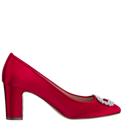 Nina Shoes Giovia Red Satin Block Heel Pump