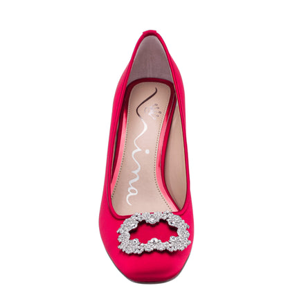 Nina Shoes Giovia Red Satin Block Heel Pump