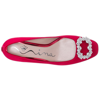 Nina Shoes Giovia Red Satin Block Heel Pump