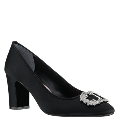 Nina Shoes Giovia Black Satin Block Heel Pump