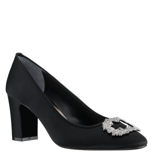 Nina Shoes Giovia Black Satin Block Heel Pump