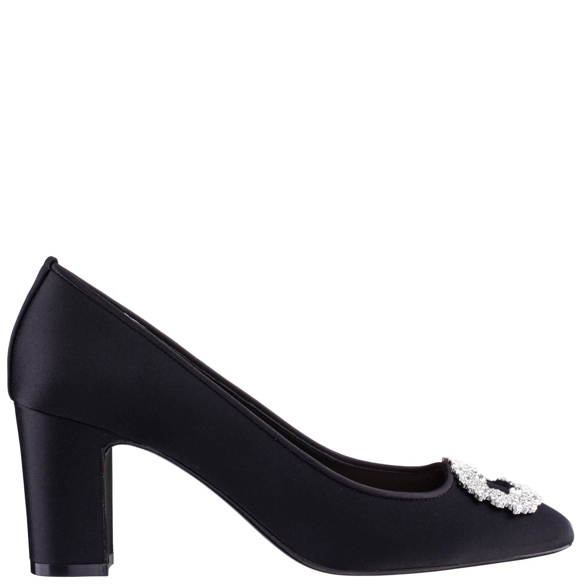 Nina Shoes Giovia Black Satin Block Heel Pump