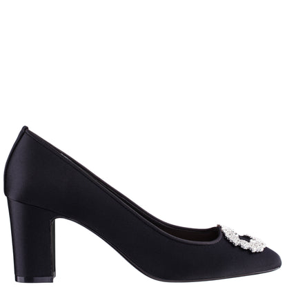 Nina Shoes Giovia Black Satin Block Heel Pump