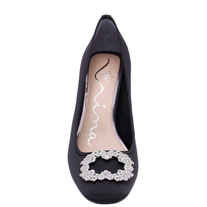 Nina Shoes Giovia Black Satin Block Heel Pump