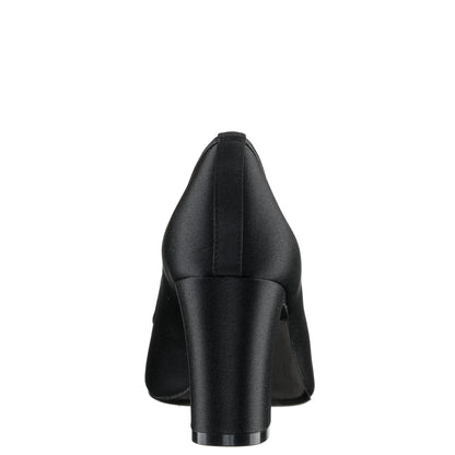 Nina Shoes Giovia Black Satin Block Heel Pump