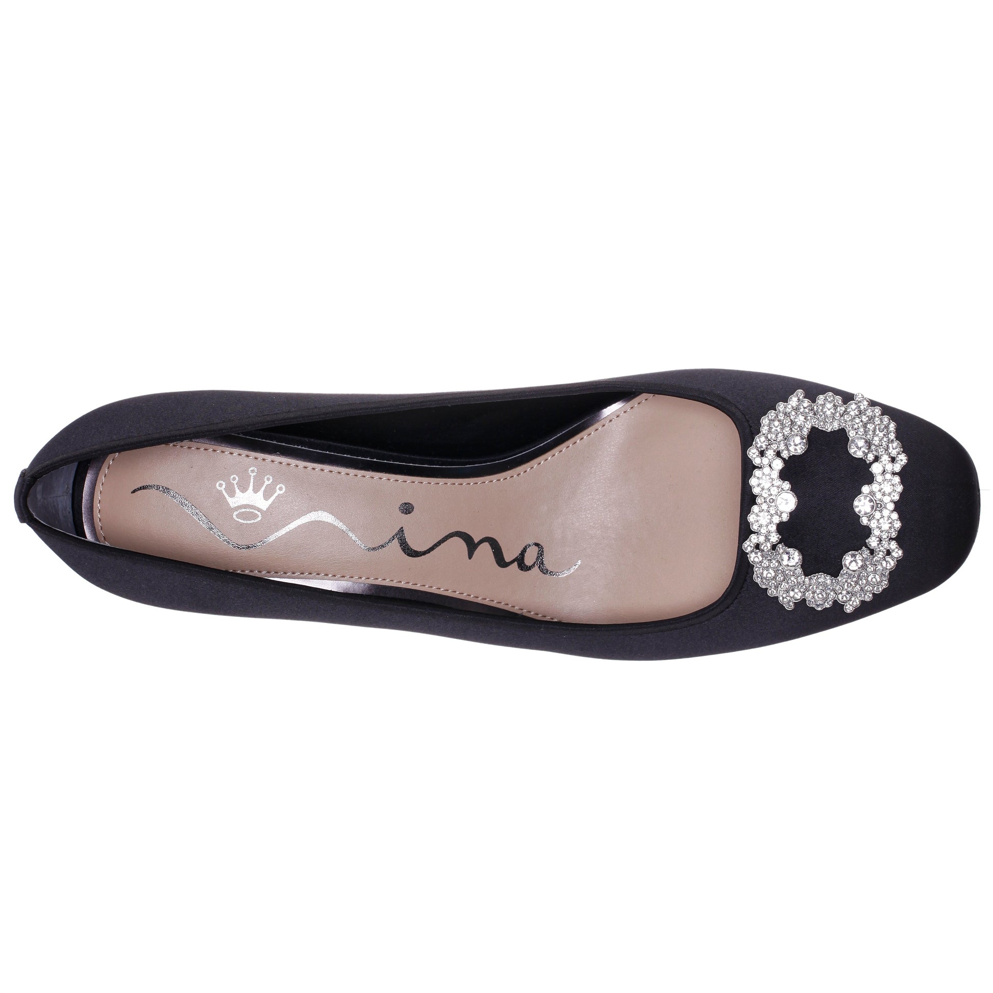 Nina Shoes Giovia Black Satin Block Heel Pump