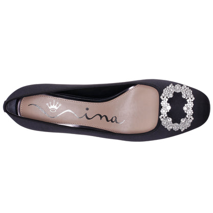 Nina Shoes Giovia Black Satin Block Heel Pump