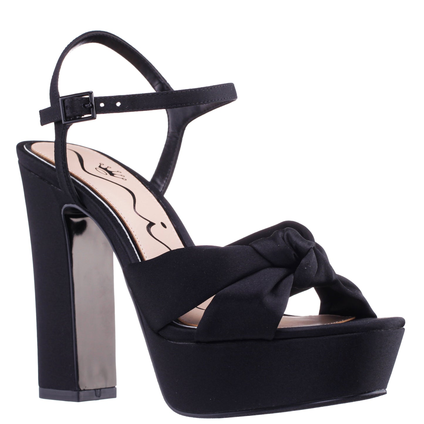 Nina Shoes Sherlee Black Satin Ultra-High Block Heel Platform Sandal