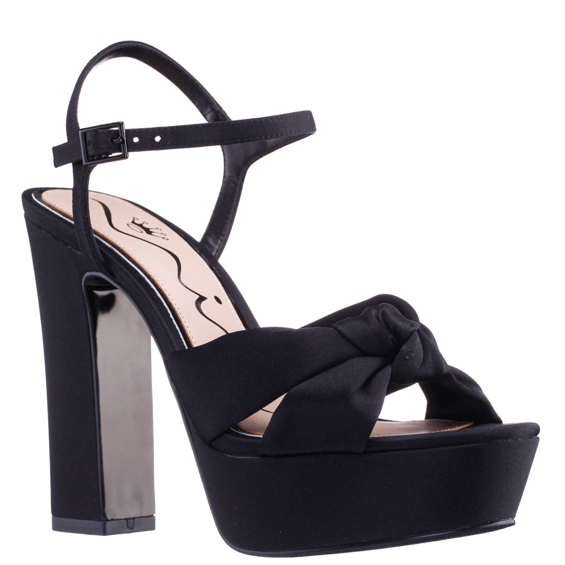 Nina Shoes Sherlee Black Satin Ultra-High Block Heel Platform Sandal