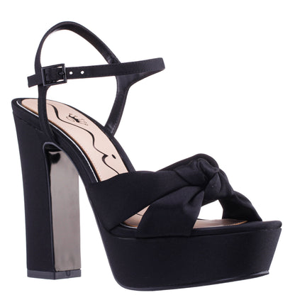 Nina Shoes Sherlee Black Satin Ultra-High Block Heel Platform Sandal
