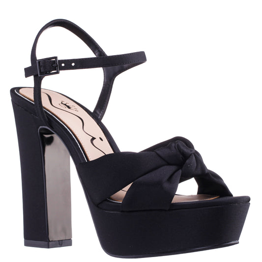 Nina Shoes Sherlee Black Satin Ultra-High Block Heel Platform Sandal