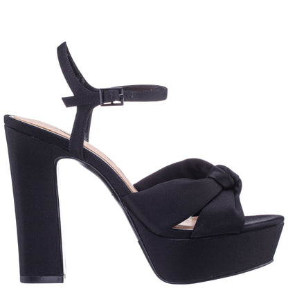 Nina Shoes Sherlee Black Satin Ultra-High Block Heel Platform Sandal