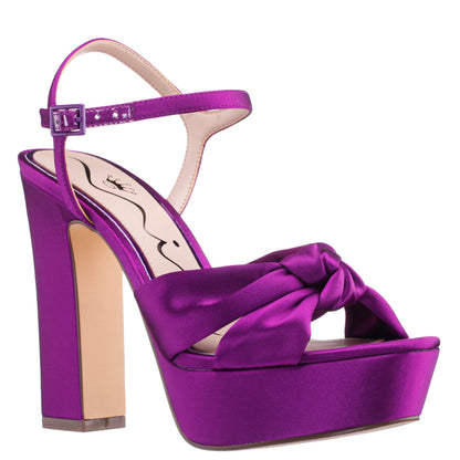 Nina Shoes Sherlee Purple Satin Ultra-High Block Heel Platform Sandal