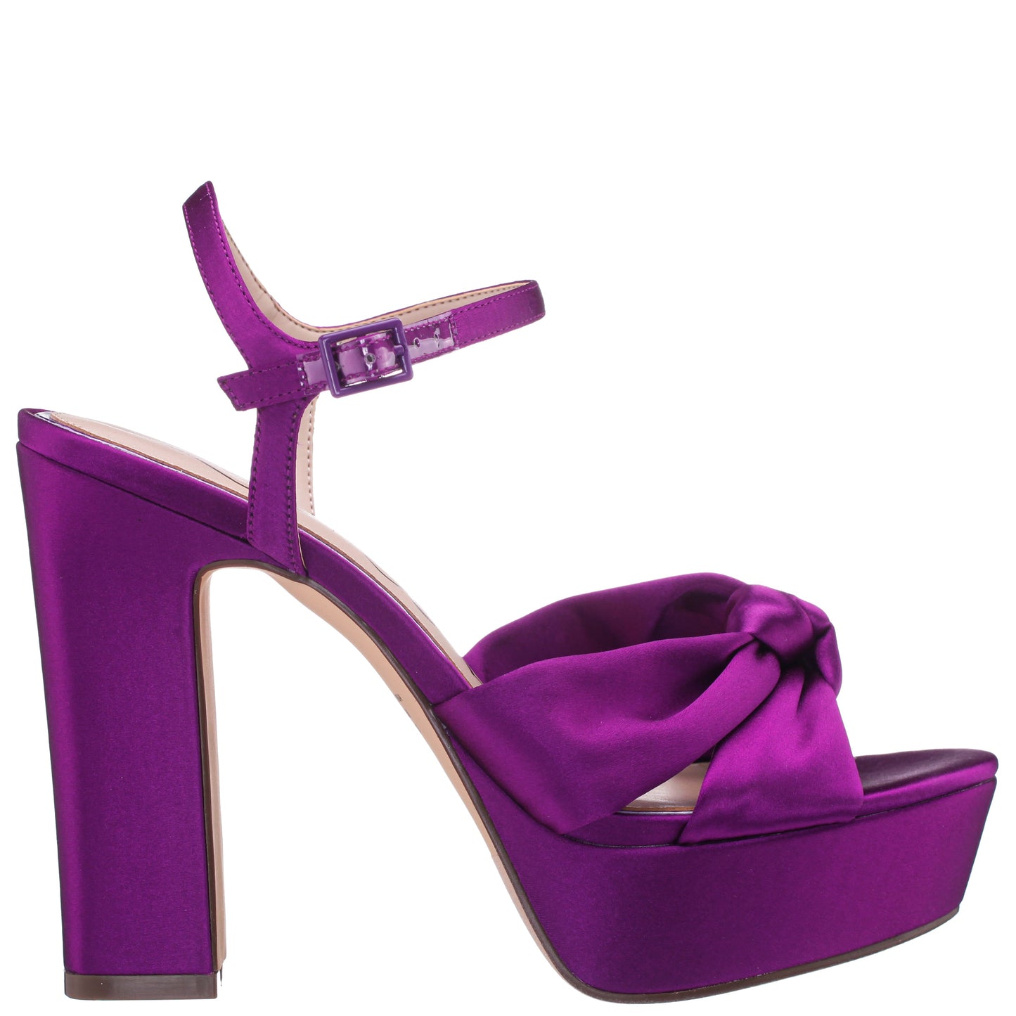 Nina Shoes Sherlee Purple Satin Ultra-High Block Heel Platform Sandal