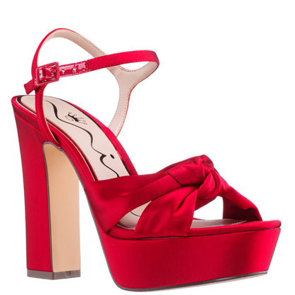 Nina Shoes Sherlee Red Rouge Satin Ultra-High Block Heel Platform Sandal