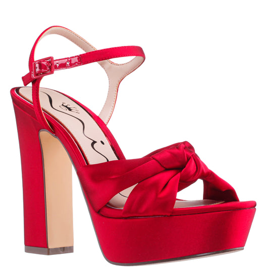 Nina Shoes Sherlee Red Rouge Satin Ultra-High Block Heel Platform Sandal