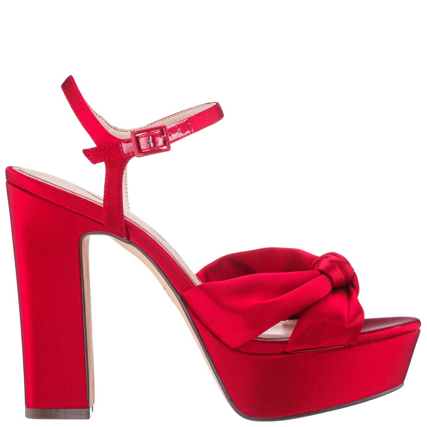 Nina Shoes Sherlee Red Rouge Satin Ultra-High Block Heel Platform Sandal