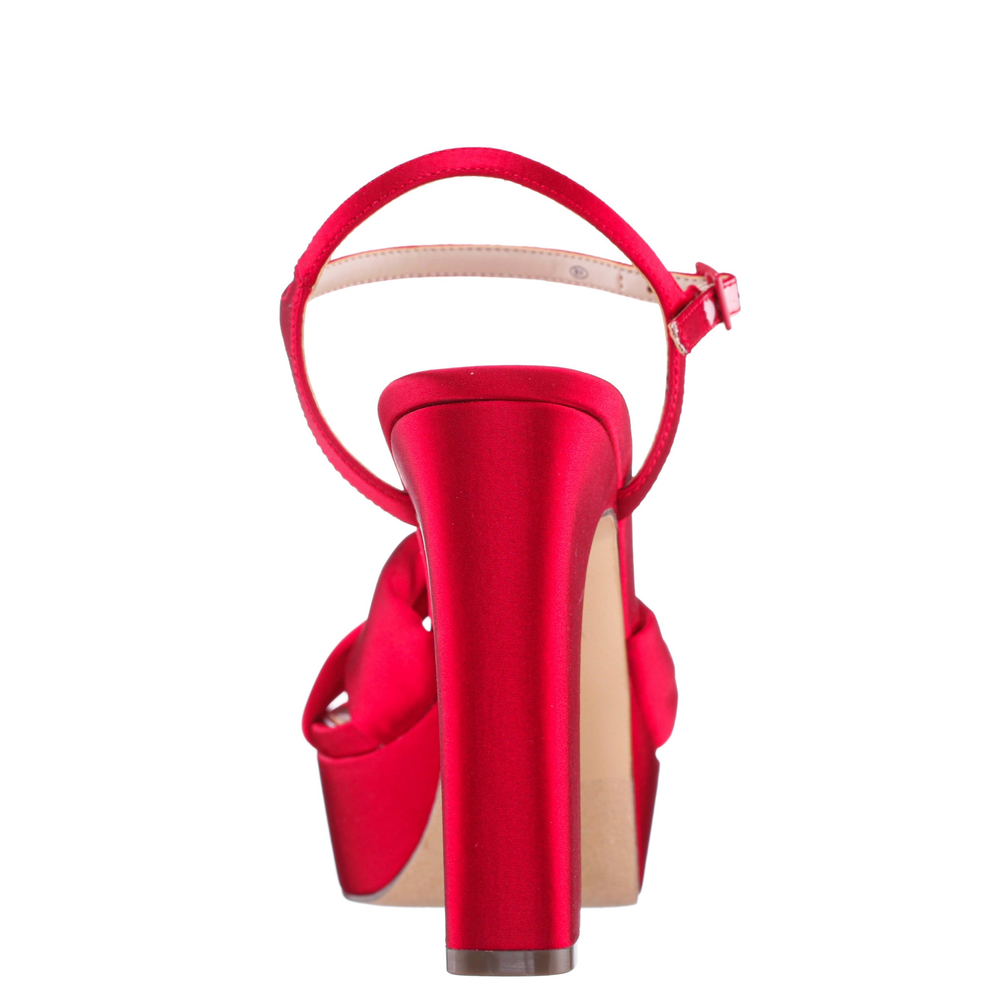 Nina Shoes Sherlee Red Rouge Satin Ultra-High Block Heel Platform Sandal