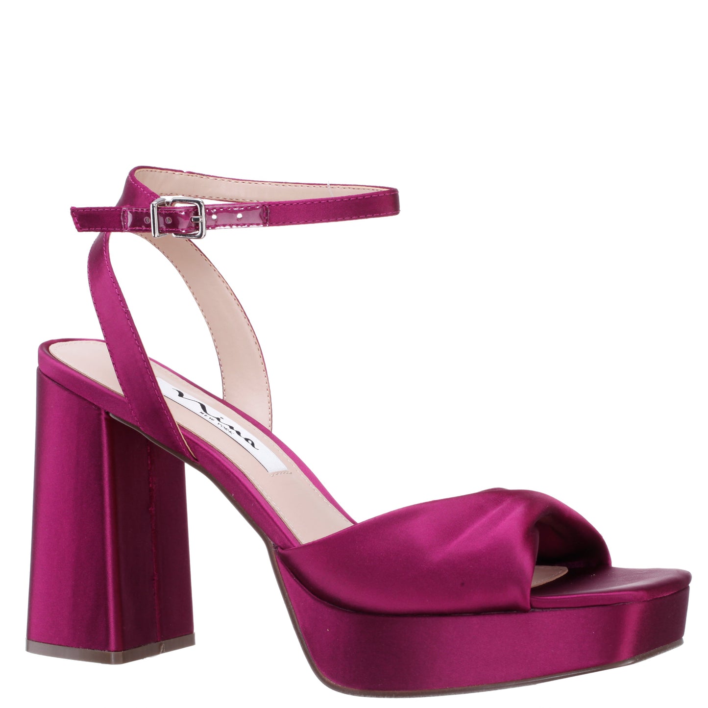 Nina Shoes Stacie Red Satin Block-Heel Platform Sandals with Twist-Front and Ankle-Strap