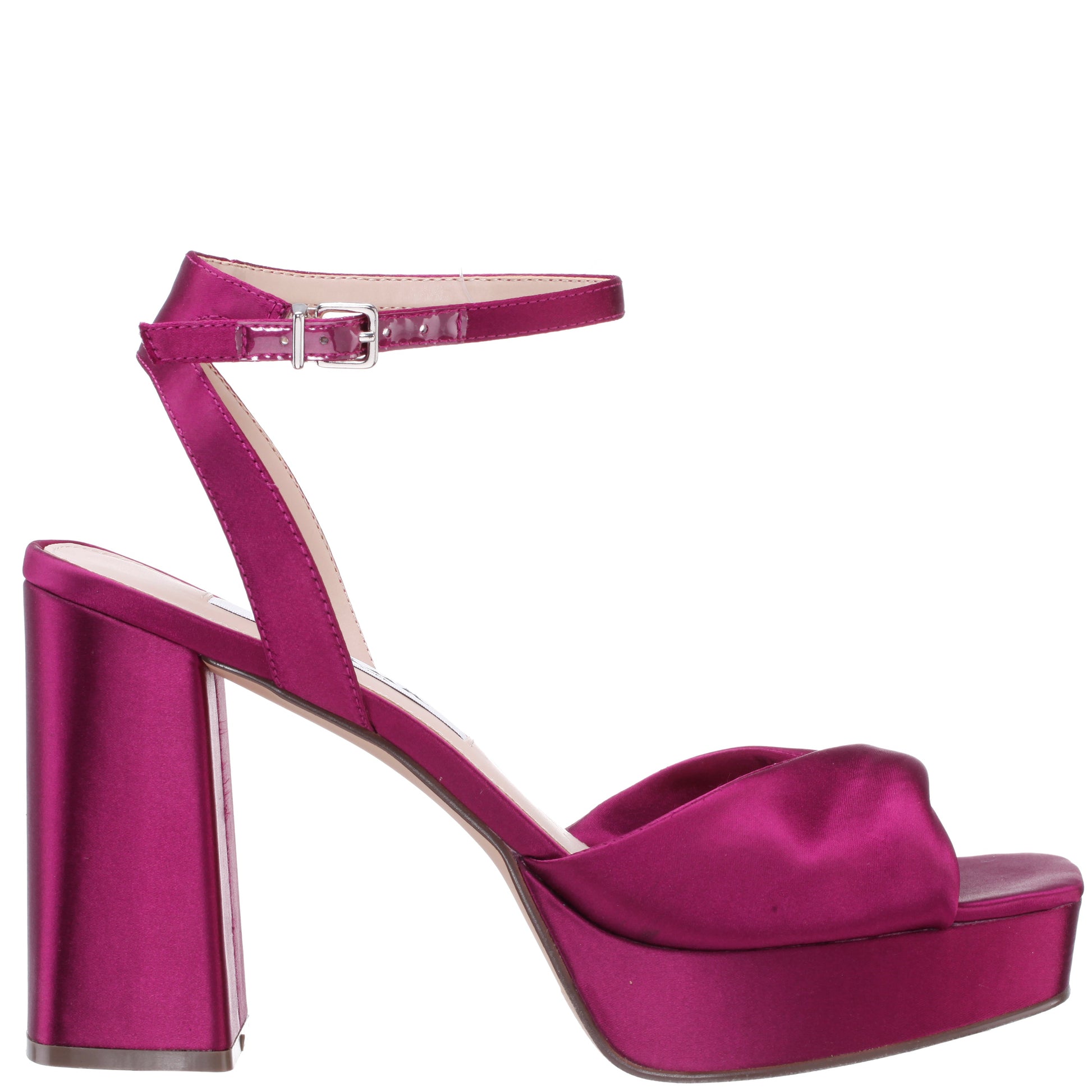 Nina Shoes Stacie Red Satin Block-Heel Platform Sandals with Twist-Front and Ankle-Strap