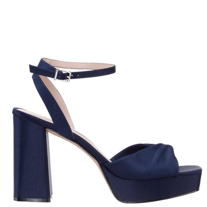 Nina Shoes Stacie Blue Satin Block-Heel Platform Sandals with Twist-Front and Ankle-Strap