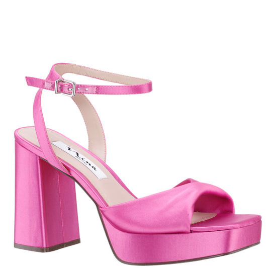 Nina Shoes Stacie Pink Satin Block-Heel Platform Sandals with Twist-Front and Ankle-Strap