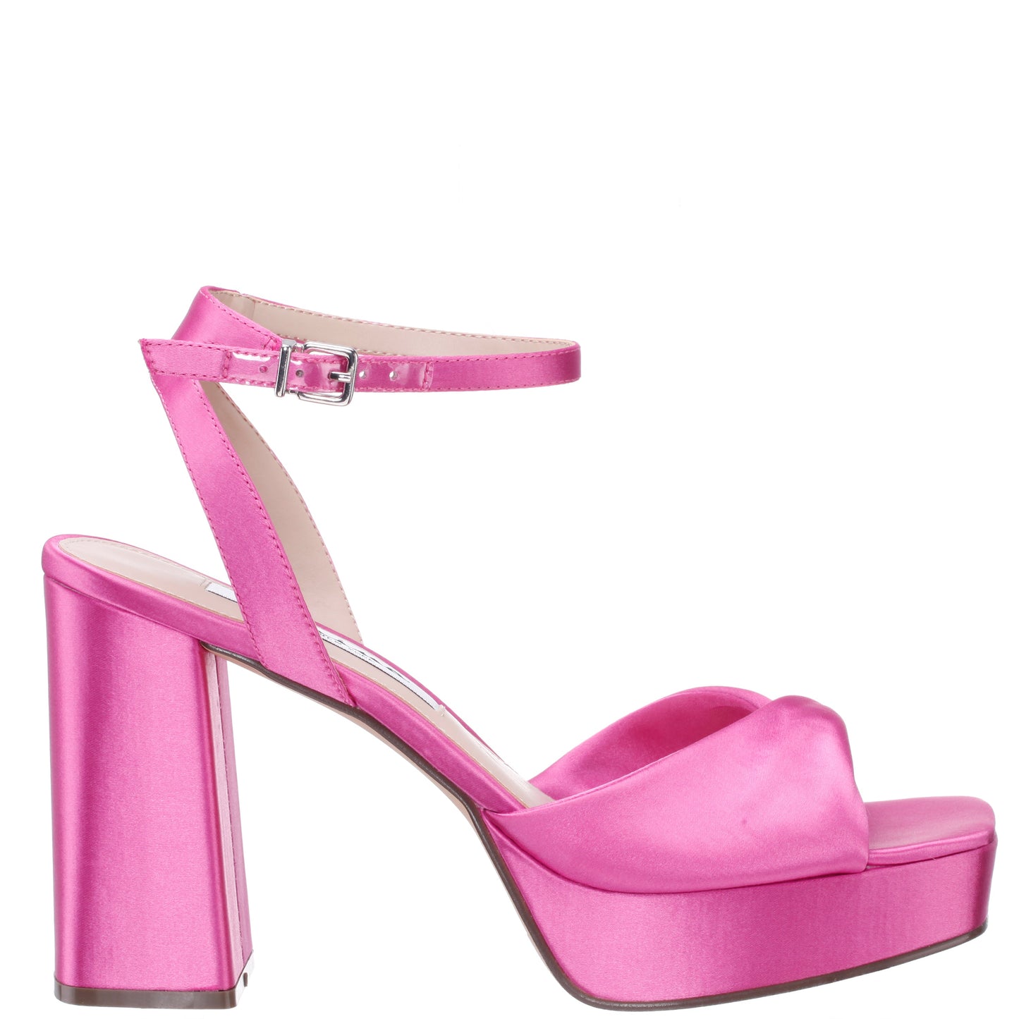 Nina Shoes Stacie Pink Satin Block-Heel Platform Sandals with Twist-Front and Ankle-Strap