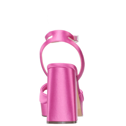 Nina Shoes Stacie Pink Satin Block-Heel Platform Sandals with Twist-Front and Ankle-Strap