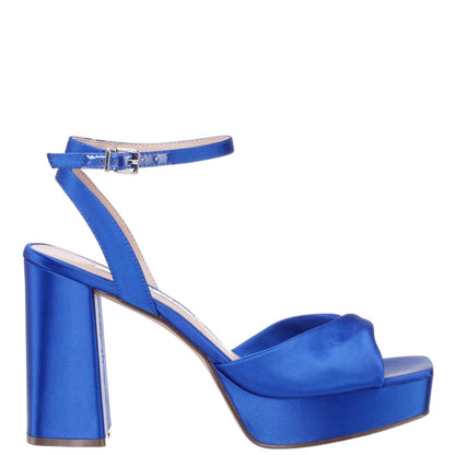 Nina Shoes Stacie Blue Satin Block-Heel Platform Sandals with Twist-Front and Ankle-Strap