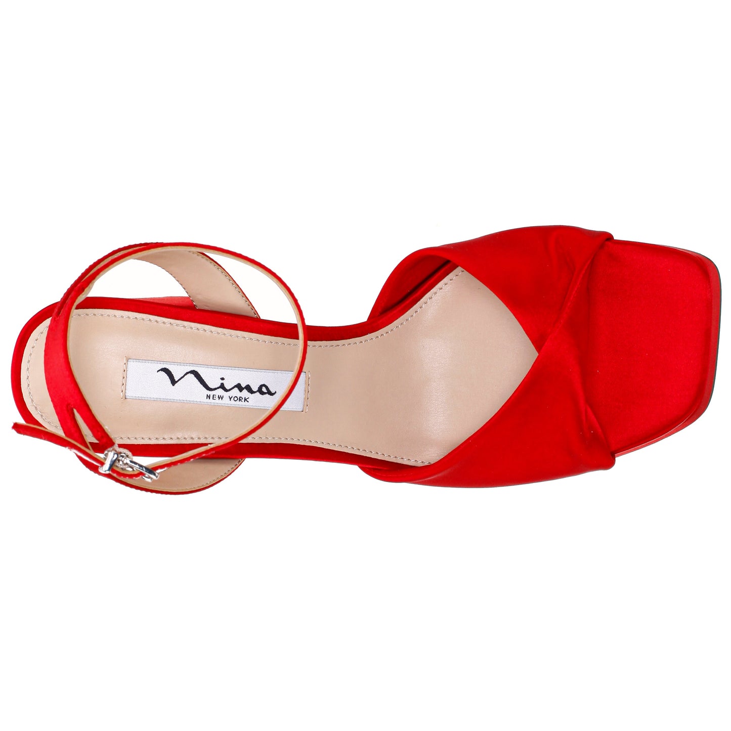 Nina Shoes Stacie Red Satin Block-Heel Platform Sandals with Twist-Front and Ankle-Strap