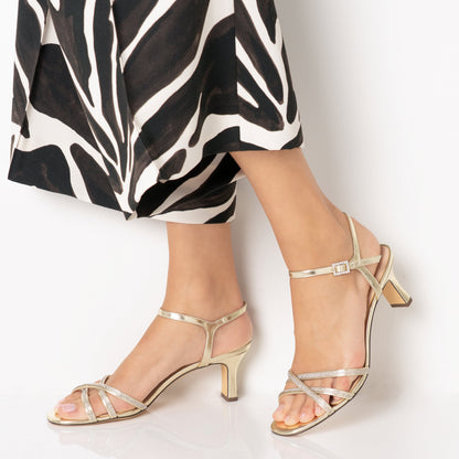 Nina Shoes Bobby Platino Metallic Mid-Heel Sandals with Ankle-Strap