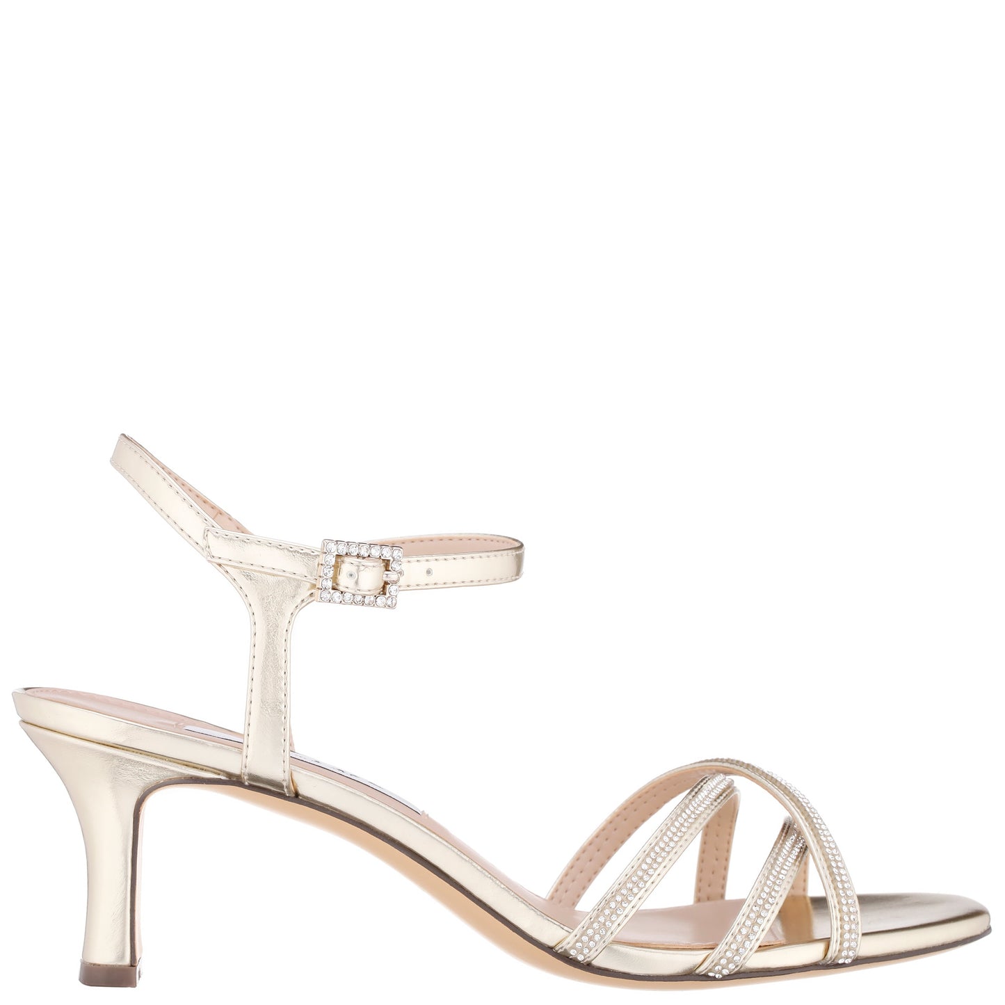 Nina Shoes Bobby Platino Metallic Mid-Heel Sandals with Ankle-Strap