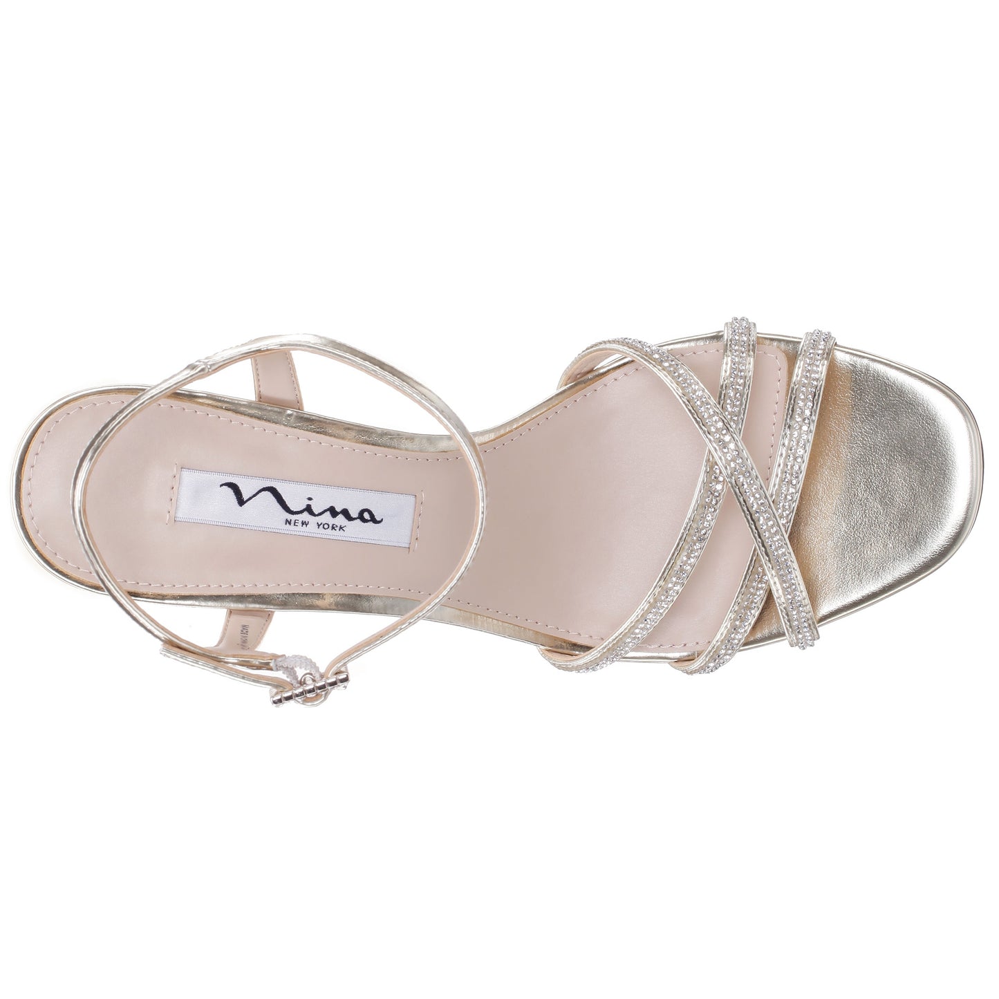 Nina Shoes Bobby Platino Metallic Mid-Heel Sandals with Ankle-Strap
