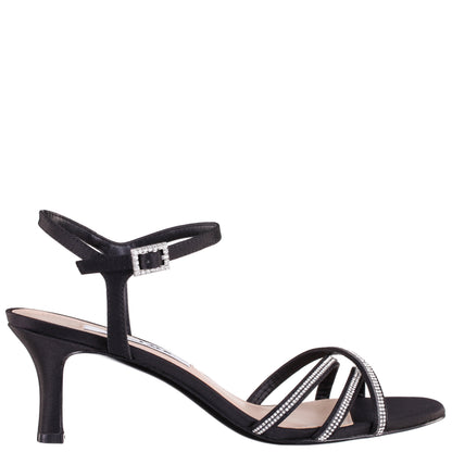 Nina Shoes Bobby Black Satin Mid-Heel Sandals