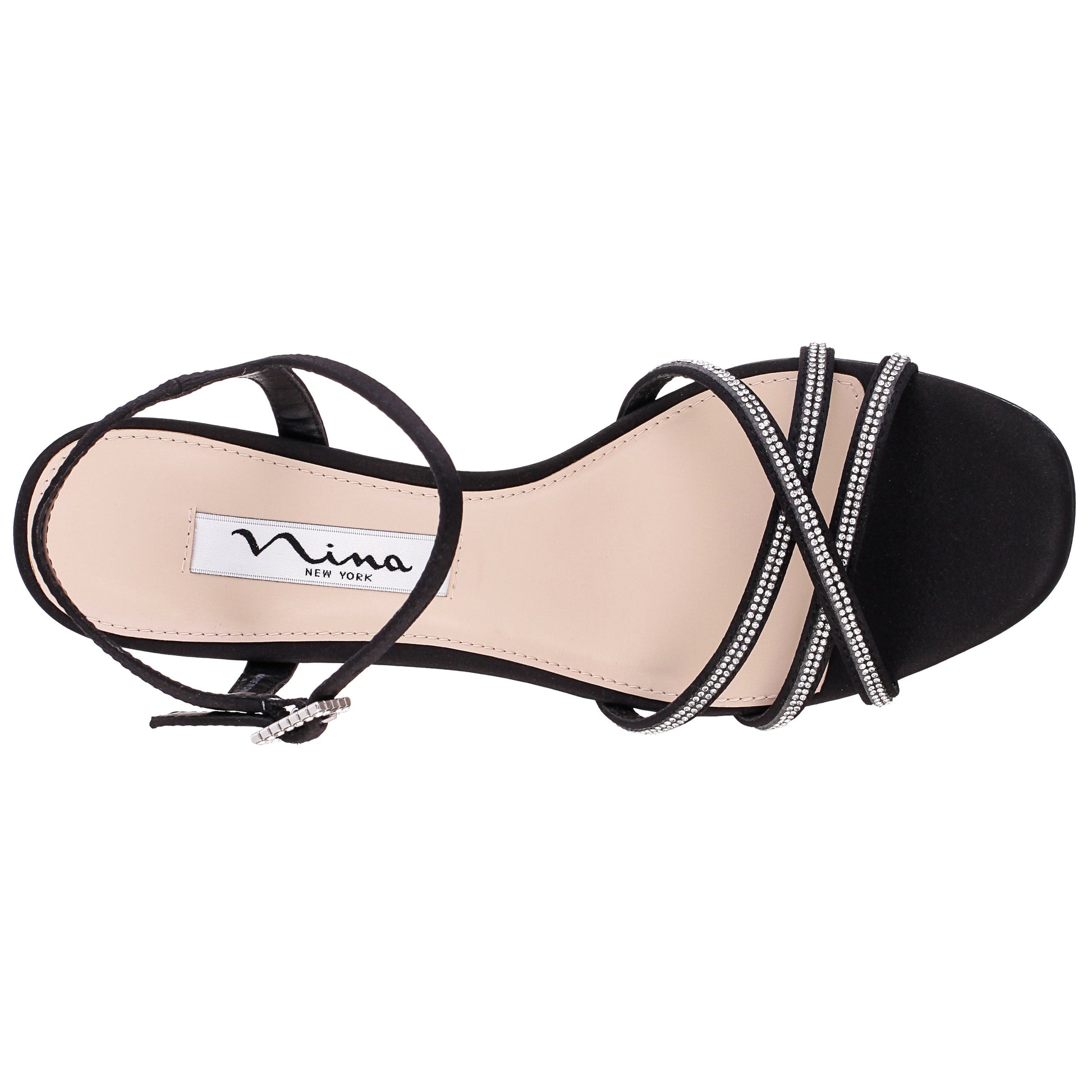 Nina Shoes Bobby Black Satin Mid-Heel Sandals